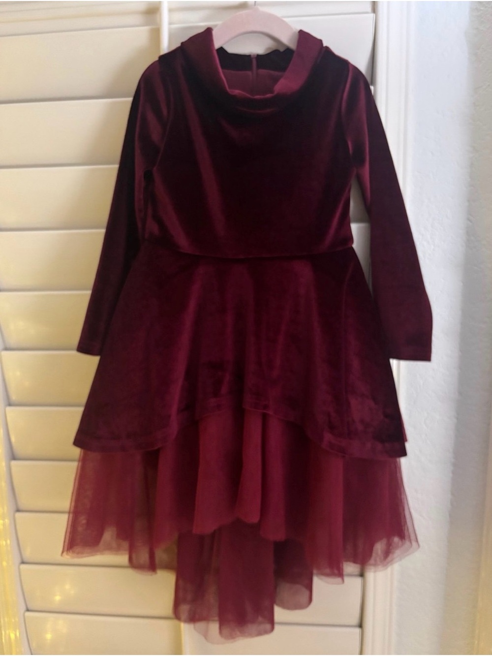 Burgundy Velvet Tiered Tulle Dress